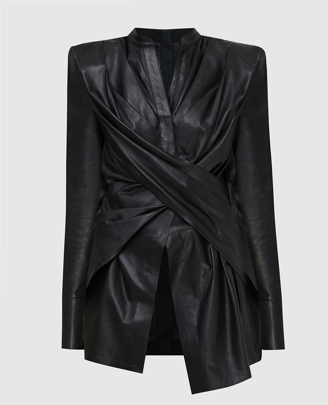 Кожаная блуза с акцентными плечами и драпировкой, Черный, Блузы
Кожаная блуза с акцентными плечами и драпировкой, Черный, Блузы