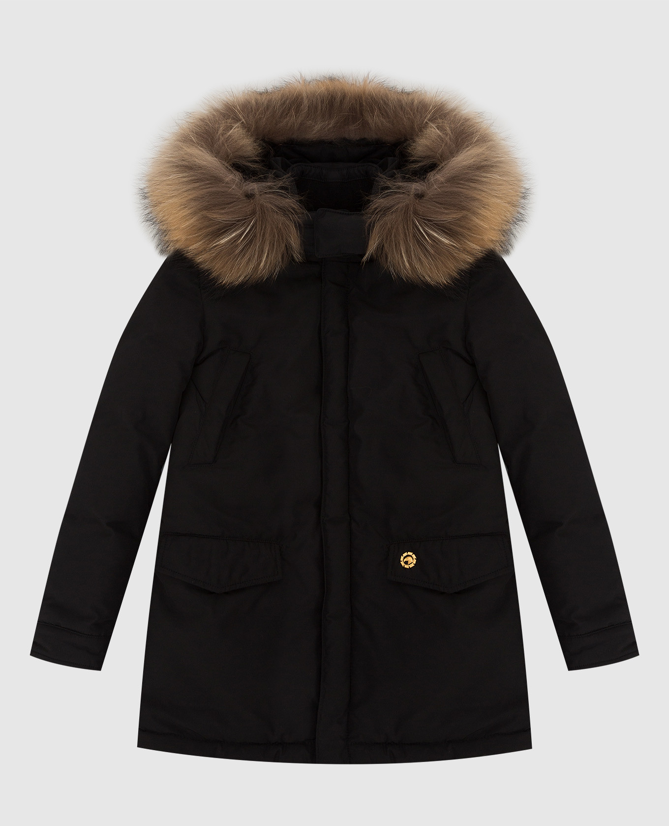 Детская пуховая куртка с мехом енота, Черный, Куртки 
Детская пуховая куртка с мехом енота, Черный, Куртки