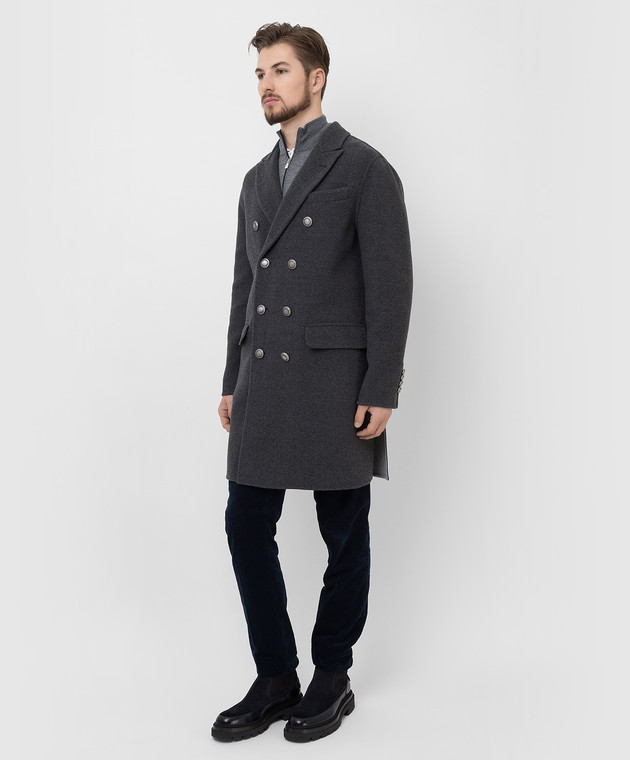 Brunello Cucinelli Серое двубортное пальто из шерсти MQ4219929D изображение 3