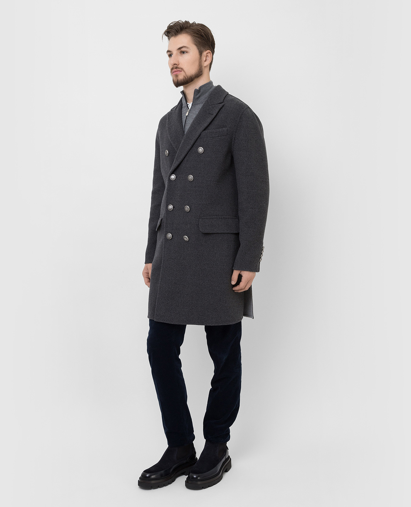 Brunello Cucinelli Серое двубортное пальто из шерсти MQ4219929D изображение 3