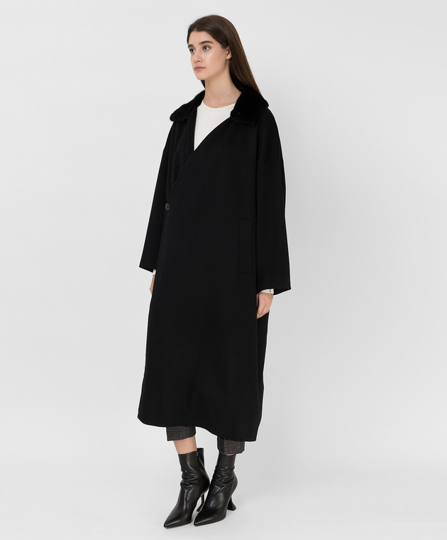 Simonetta Ravizza Черное пальто Nico из кашемира с мехом норки NICO изображение 3