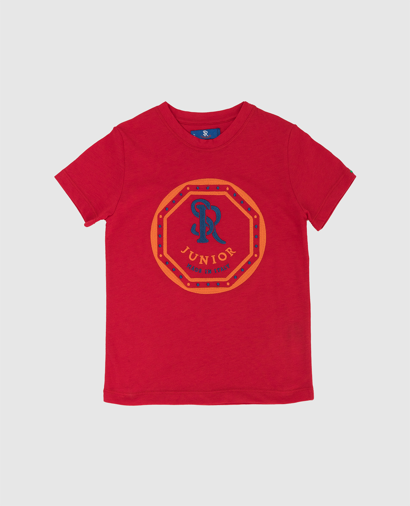 Children's red t-shirt with emblem embroidery
