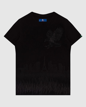 Stefano Ricci Детская черная футболка с вышивкой YNH84001PS803