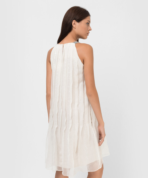 Brunello Cucinelli Світло-бежеве шовкове плаття з паєтками і ланцюжками MF940ADN52 зображення 4