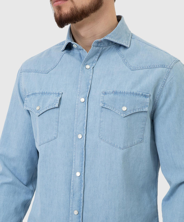 Brunello Cucinelli Голубая джинсовая рубашка MW6674008 изображение 5