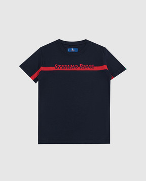 Stefano Ricci Детская темно-синяя футболка с вышивкой логотипа YNH020027P803