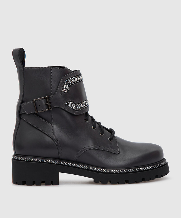 Rene Caovilla Темно-серые кожаные ботинки Nina с кристаллами C11160025