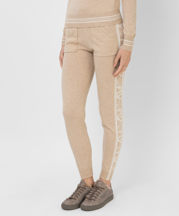 Be Florence Beige patterned cashmere joggers F2112 image 3
