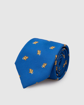 Stefano Ricci Дитячий синій шовковий набір з краватки і хустки-паші у візерунок YDHNG601