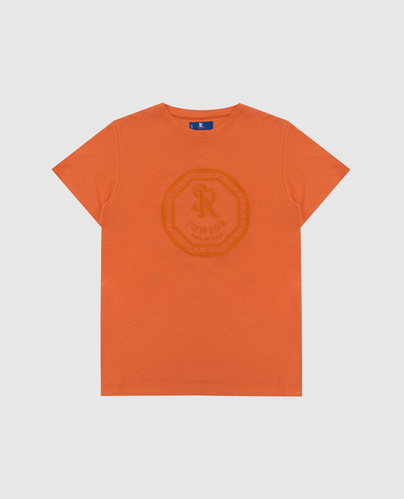 Детская оранжевая футболка с вышивкой монограммы