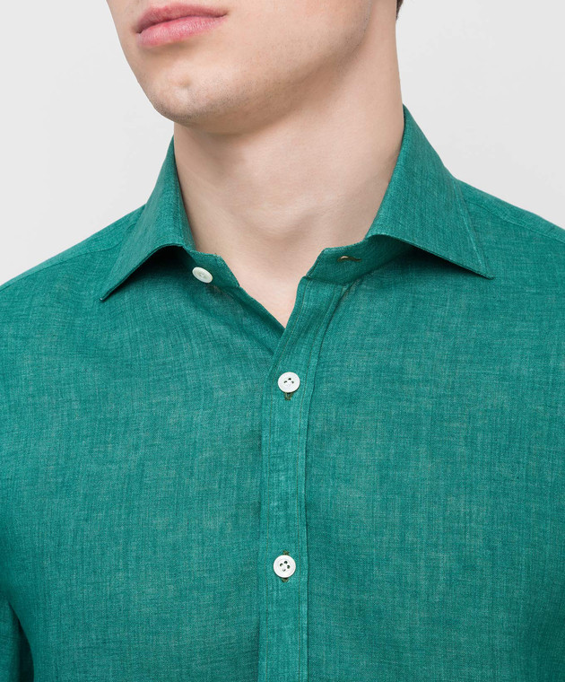 ISAIA Зеленая рубашка из льна CAM088C5310 изображение 5