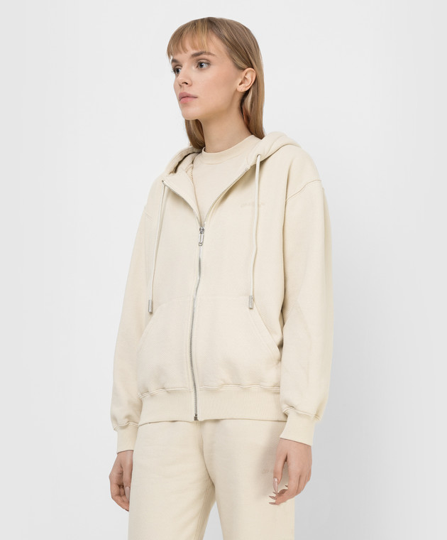 Off-White Светло-бежевая спортивная кофта с принтом Diag OWBE005C99JER001 изображение 3