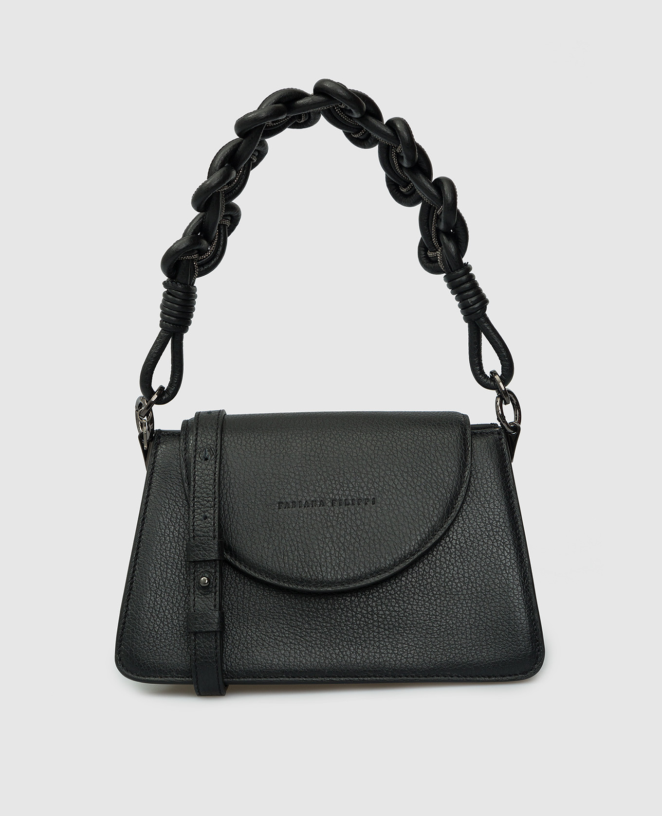 

Кожаная сумка-мессенджер с плетеной ручкой и монилью, Черный, Сумки-мессенджеры