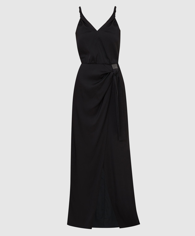 Brunello Cucinelli Чорна сукня з розрізом і ланцюжками MH966ABO71