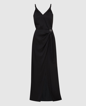 Brunello Cucinelli Чорна сукня з розрізом і ланцюжками MH966ABO71