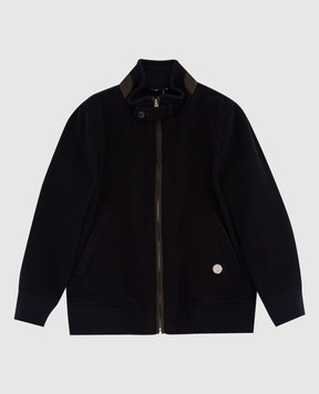 Stefano Ricci Детская темно-синяя куртка из кашемира с кожаными вставками YUJ7400010C807