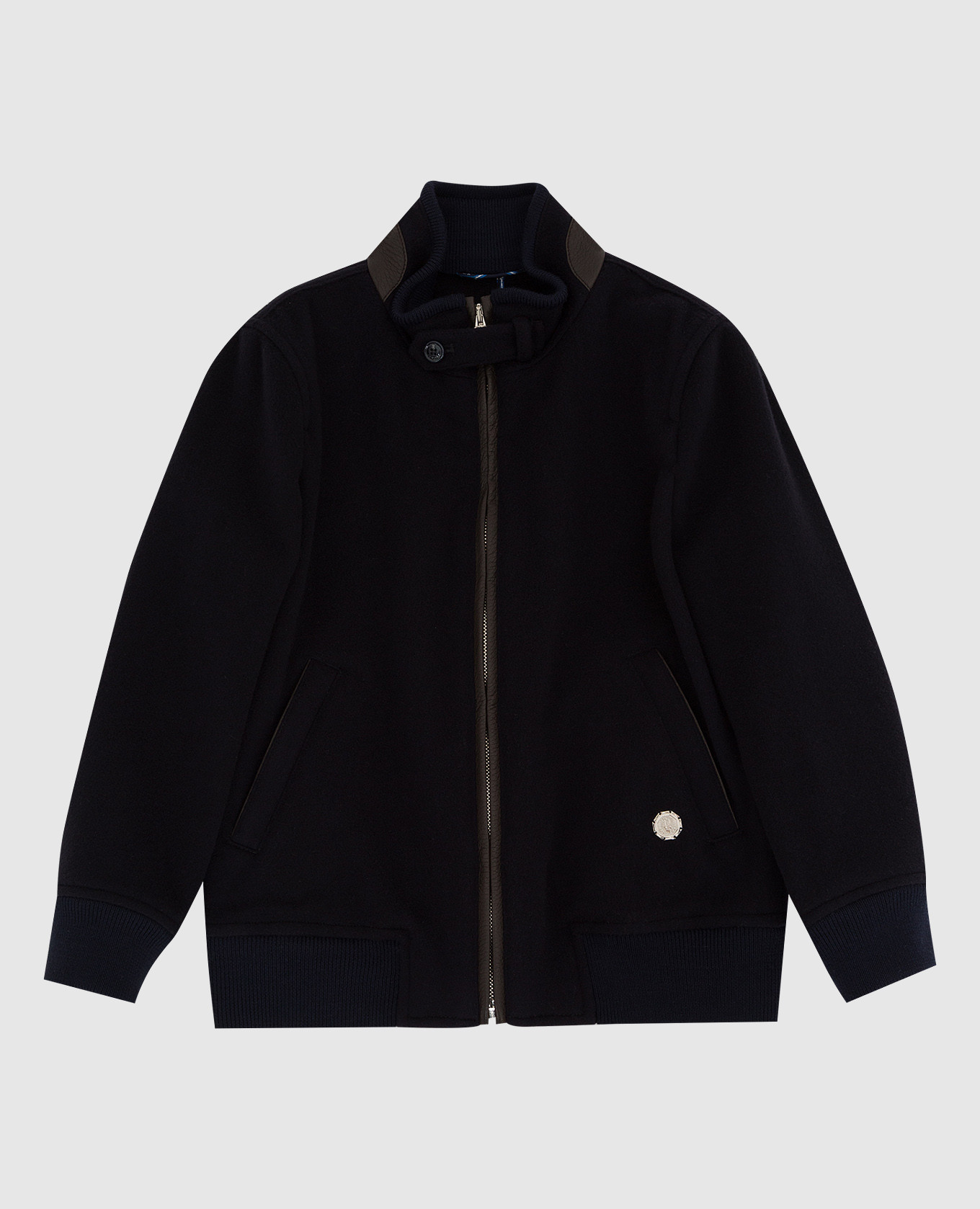 Children's dark blue cashmere jacket with leather inserts