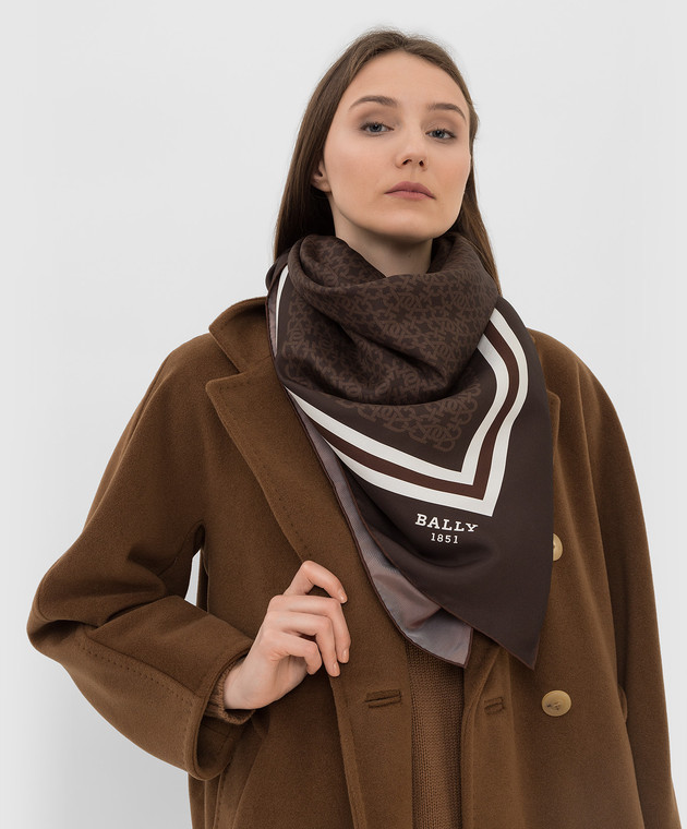 Bally Темно-коричневый шелковый платок в узор L7GM545F9S273 изображение 2