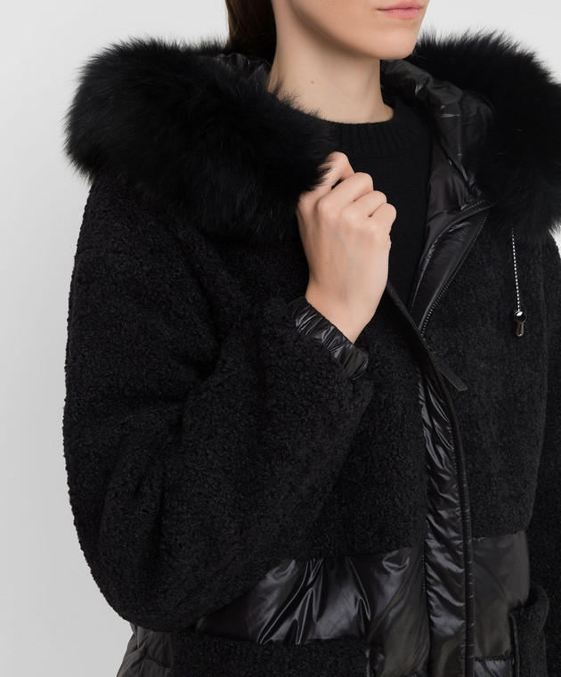 Be Florence Черная комбинированная пуховая куртка с мехом лисы BE2139 изображение 5