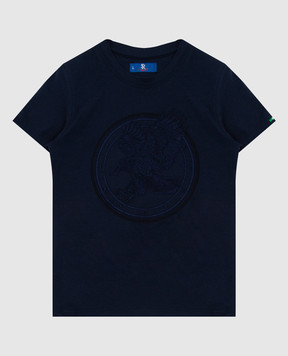 Stefano Ricci Детская темно-синяя футболка с вышивкой YNH8400140803
