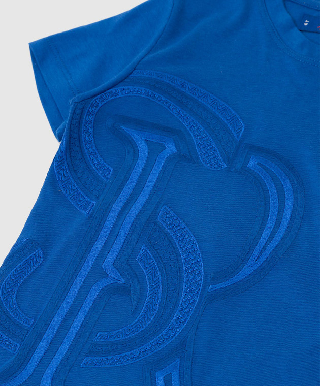 Stefano Ricci Детская синяя футболка с вышивкой монограммы YNH0300290803 изображение 3
