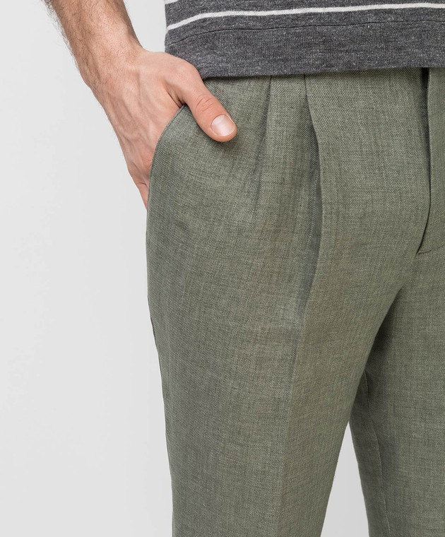 Brunello Cucinelli Зеленые брюки из льна MW430S1750 изображение 5