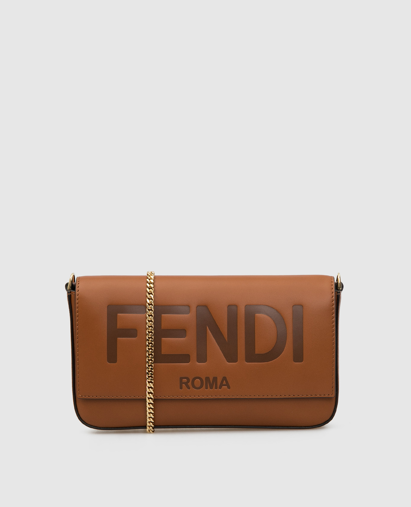 Светло-коричневый кожаный клатч с тиснением логотипа Fendi