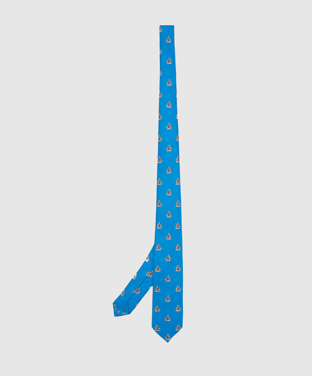 Stefano Ricci Детский синий шелковый набор из галстука и платка-паше в узор YDHNG600 изображение 3