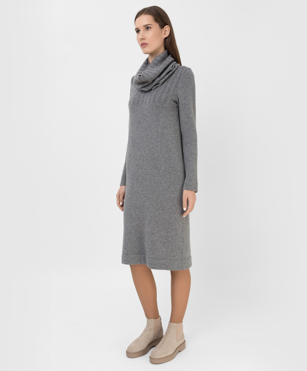 ANNECLAIRE Серое платье из шерсти, шелка и кашемира A8048262 изображение 3