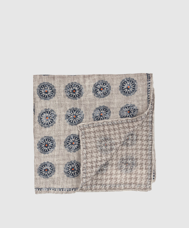 Brunello Cucinelli Светло-серый льняной платок в узор MQ8500091 изображение 4