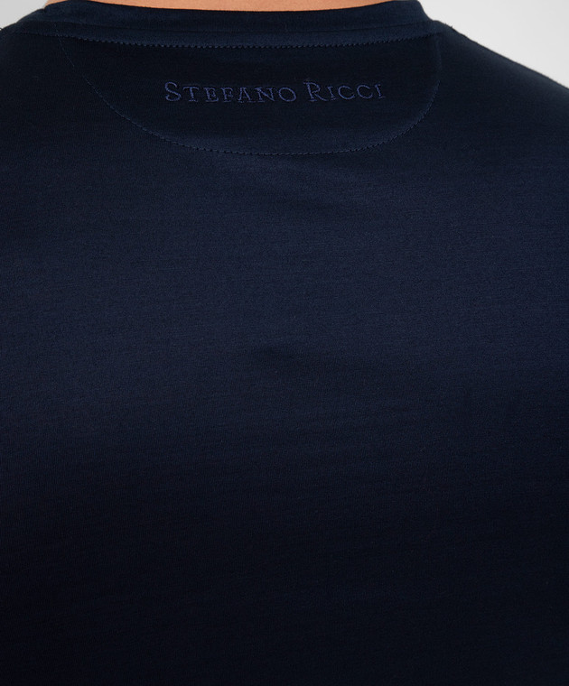 Stefano Ricci Темно-синя футболка з вишивкою емблеми логотипу MNH1401310TE0001 зображення 5