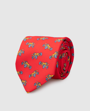 Stefano Ricci Детский шелковый красный набор из галстука и платка-паше в узор YDHNG700