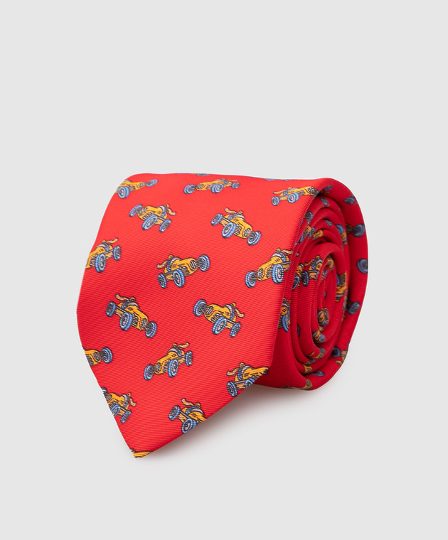 Stefano Ricci Дитячий шовковий червоний набір з краватки та хустки-паші у візерунок YDHNG700