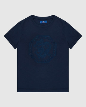 Stefano Ricci Дитяча темно-синя футболка з вишивкою YNH7200050803