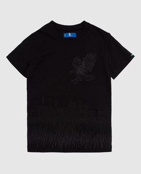 Stefano Ricci Дитяча чорна футболка з вишивкою YNH84001FI803