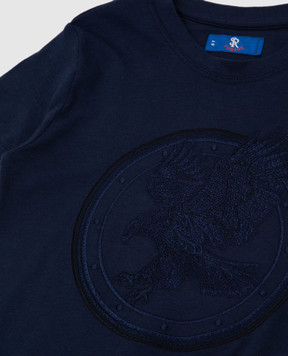 Stefano Ricci Детская синяя футболка с вышивкой YNH8400140803