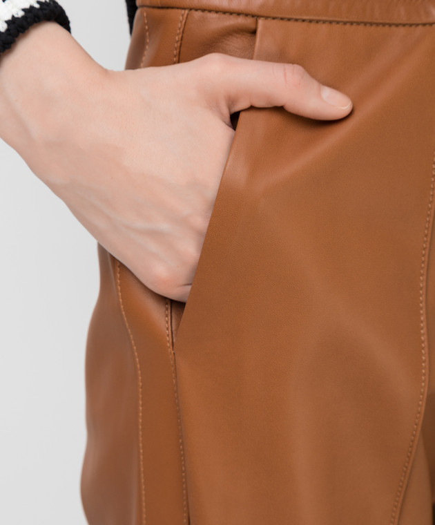Yves Salomon Коричневые кожаные брюки 9EYP267XXAPXX изображение 5
