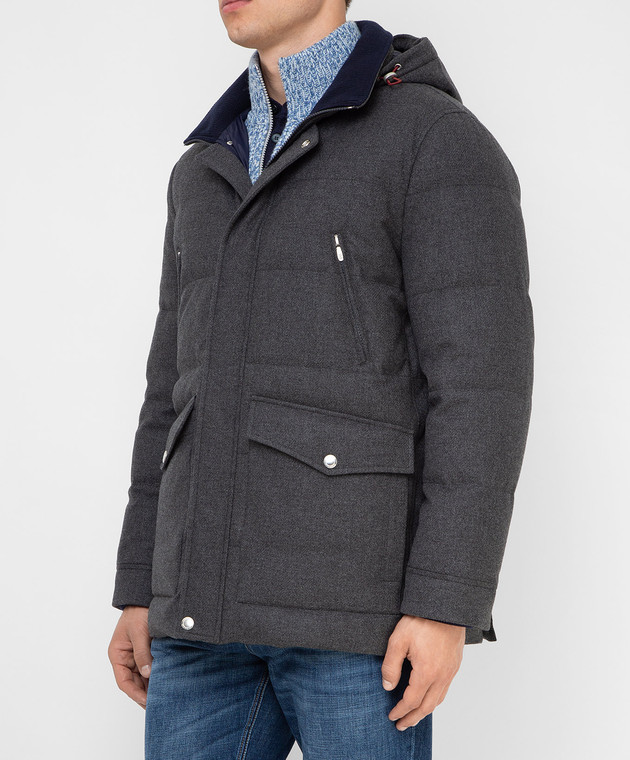 Brunello Cucinelli Темно-серая пуховая куртка из шерсти, шелка и кашемира MM4851823 изображение 3