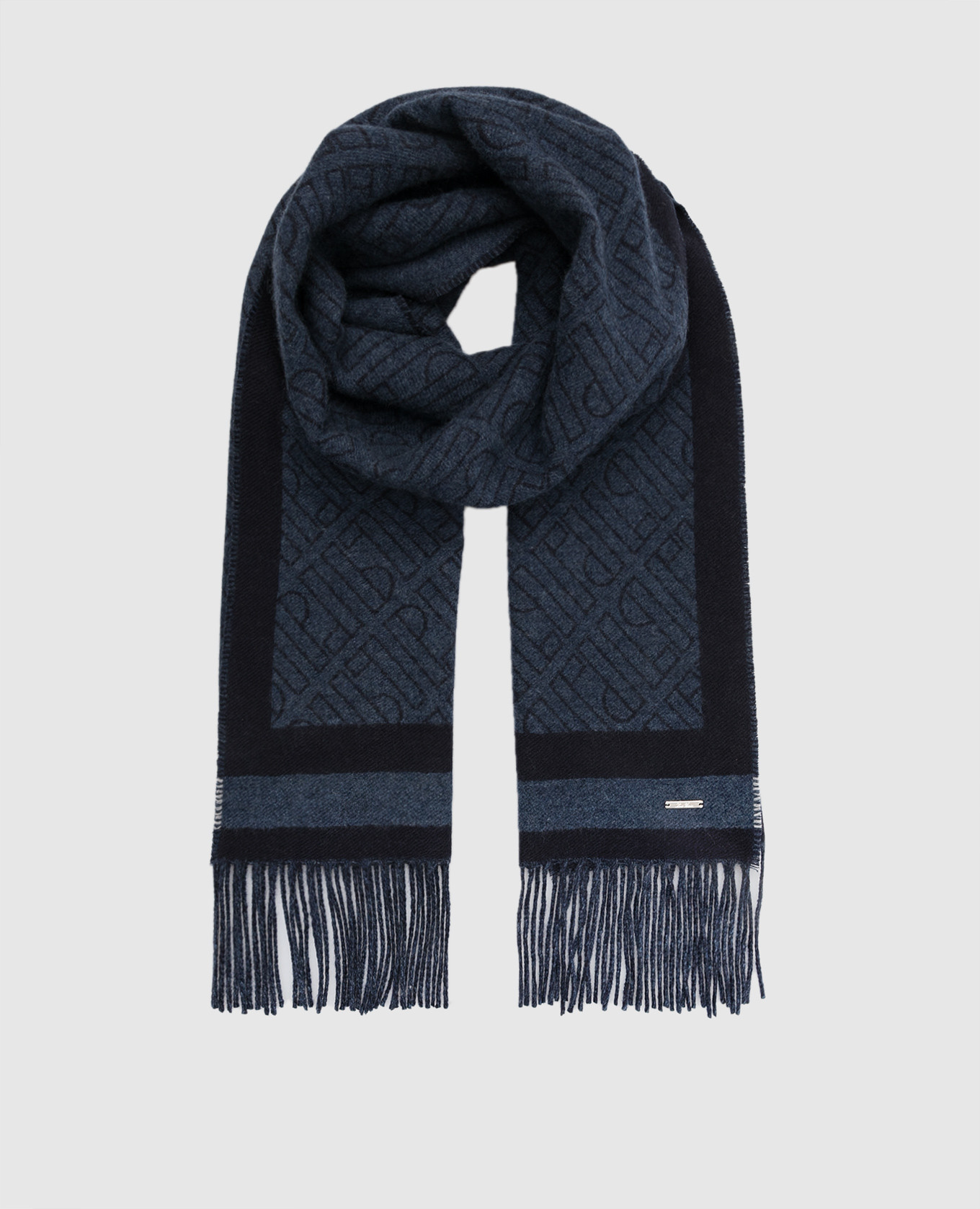 Темно-синий шарф из кашемира в узор