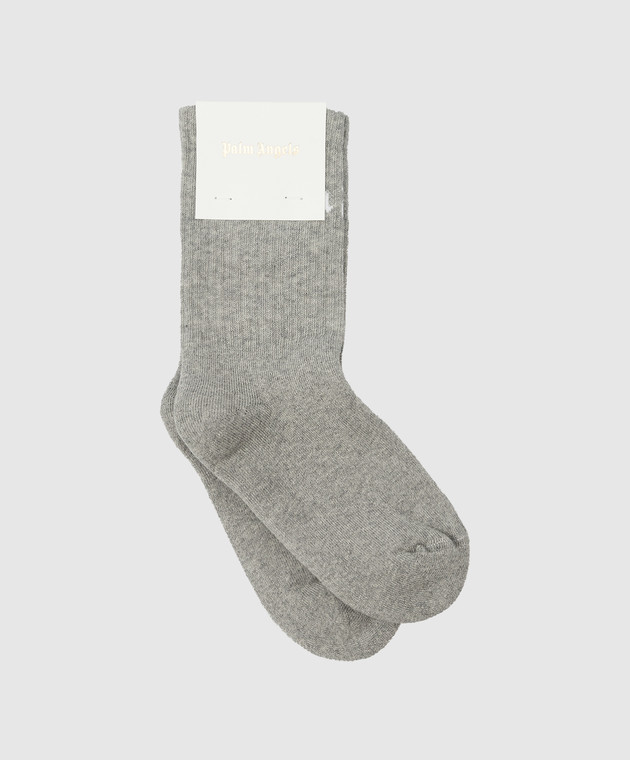 Palm Angels Children's gray socks with logo pattern PBRA003F21KNI001