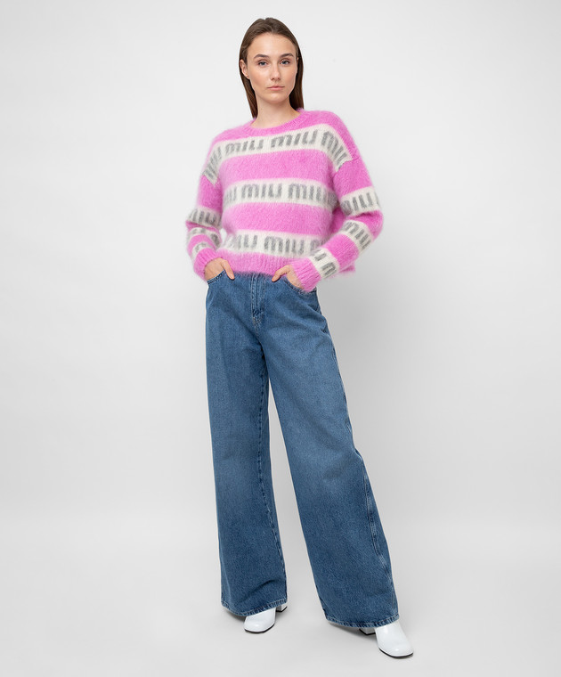 Miu Miu Джинсы широкого кроя с принтом логотипа GWP3941YXQ изображение 2