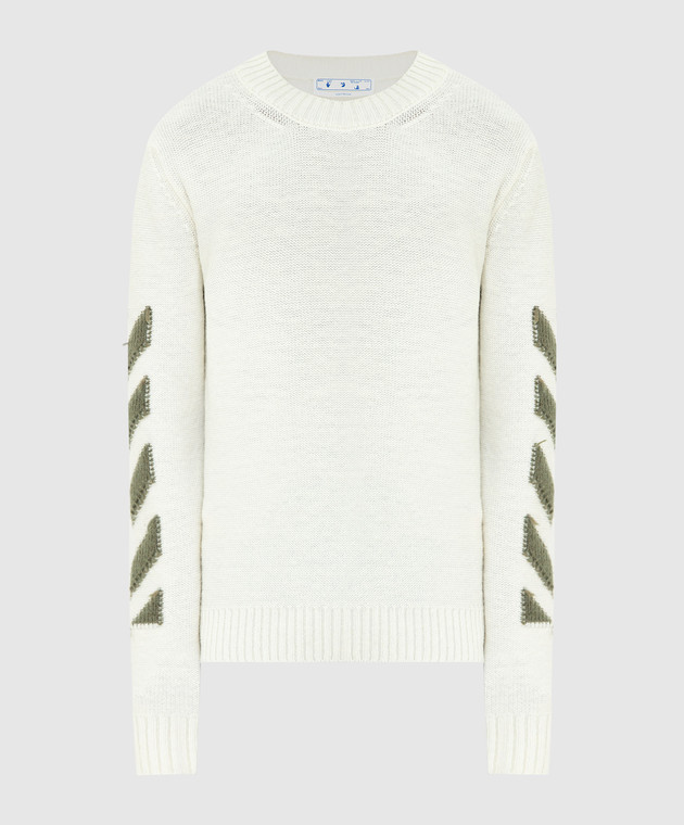 Off-White Светло-бежевый свитер с узором OMHE088F21KNI001