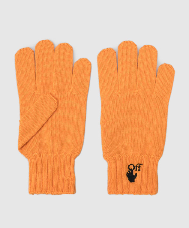 Off-White Оранжевые перчатки из шерсти с вышивкой логотипа OMNE032F21KNI001