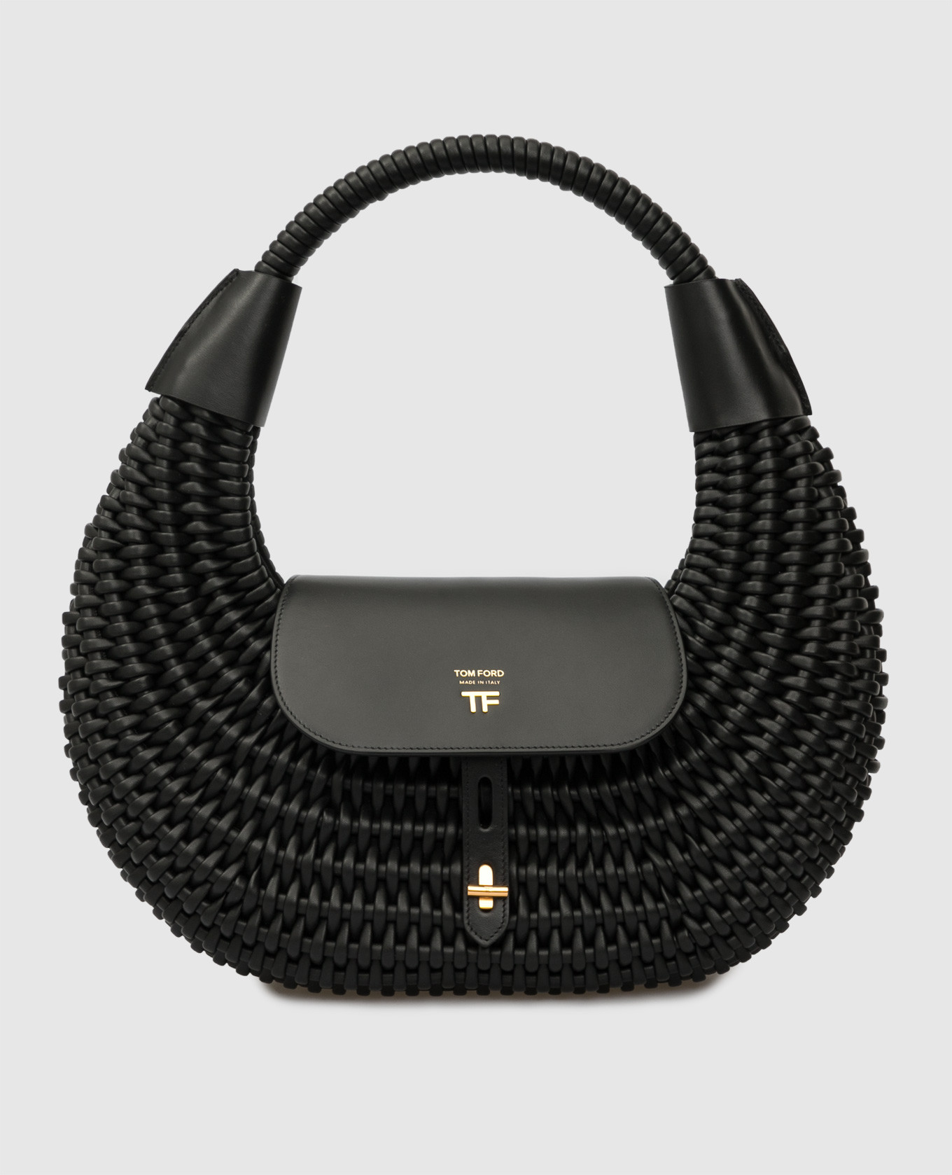 

Черная плетеная кожаная сумка-хобо "T Twist" Tom Ford, Черный, Сумки