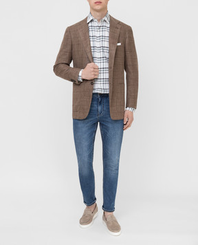 Kiton Бежевый блейзер из шерсти, шелка и льна UG81K06S70