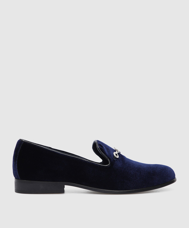 Stefano Ricci Children's dark blue velvet loafers with buckle YRU59CG864VL