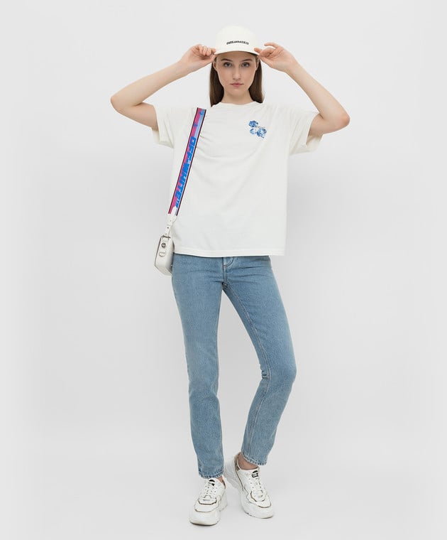 Off-White Светло-бежевая футболка с вышивкой и логотипом OWAA089F21JER002 изображение 2