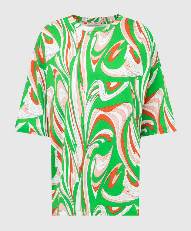EMILIO PUCCI - Green T-shirt in Vortici print 1RTP261R981 - buy