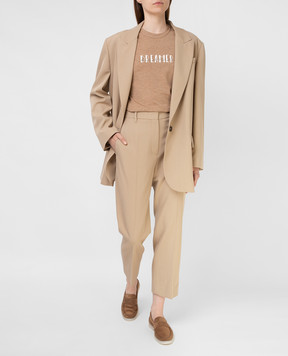 Brunello Cucinelli Бежевые укороченные брюки из  шерсти MP033P7756