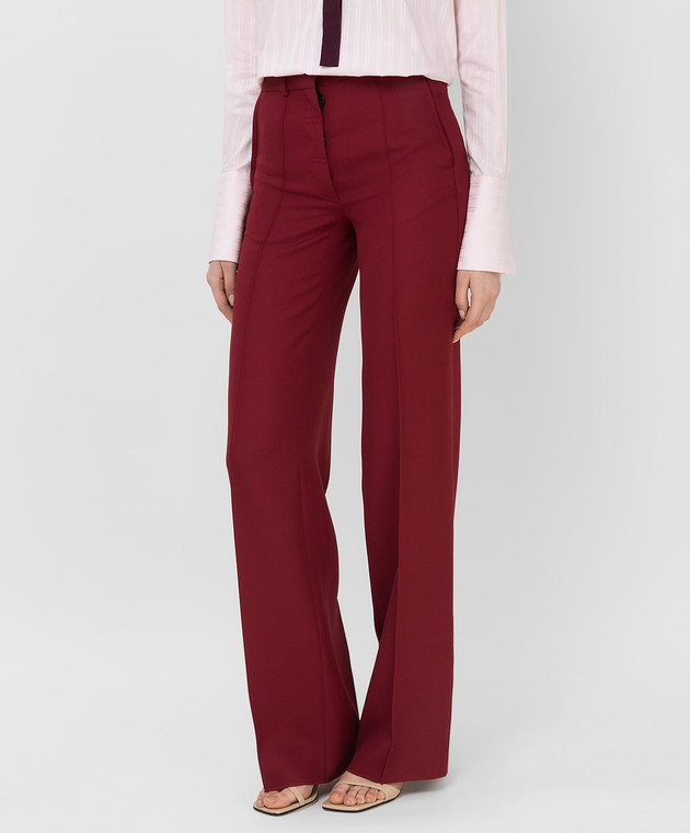 Victoria Beckham Бордовые брюки из шерсти TRWID2500D изображение 3